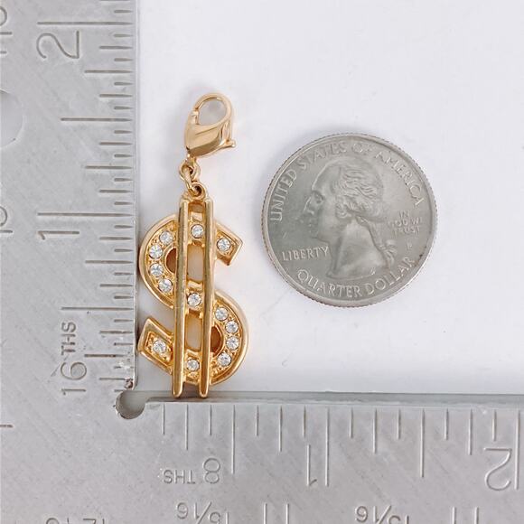 VTG Signed Swarovski Swan Charm Pendant Dollar Sign Gold Tone Crystal Y2K Blingy - Picture 7 of 11